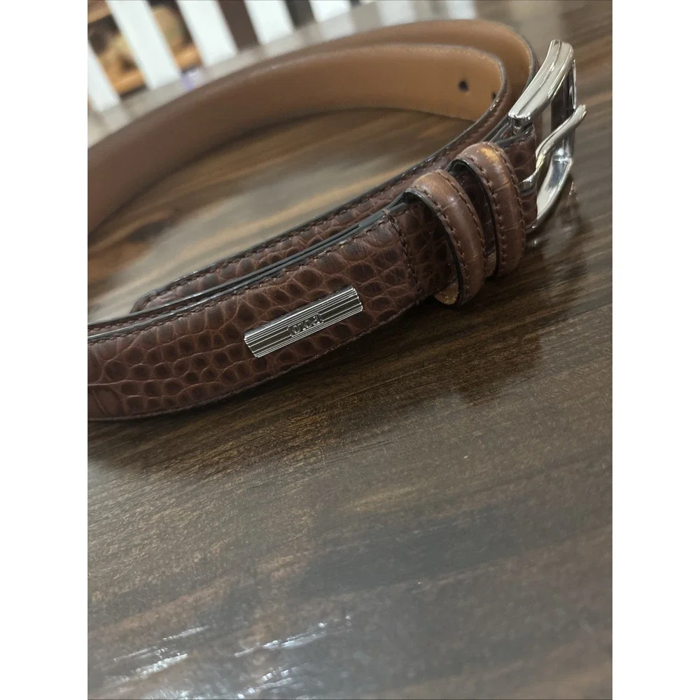 Polo Ralph Lauren Brown Genuine Leather Alligator Crocodile Dress Belt Men 52
